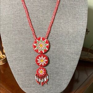 Hand Crafted Native American Red Beaded Necklace